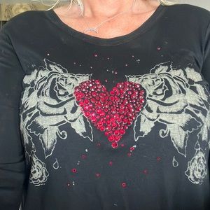 Sonia Rykiel cotton jersey Swarovski embellished button down back shirt tunic L